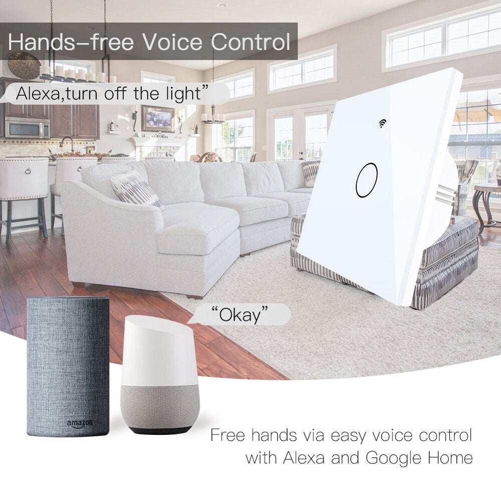 WiFi Smart Light Switch RF433 No Neutral Wire Single Fire Tuya App Control Works with Alexa Google Home,220V
