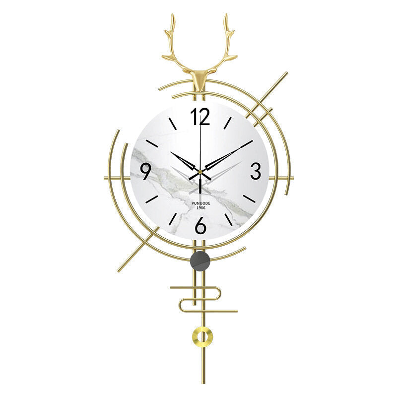 Nordic Light Luxury Deer Head Clock Wall Clock Living Room Home Fashion Personality Creative Wall Clock Modern Minimalist Decoration
