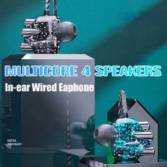Wired Headphones Dual Dynamic 4 Speakers In-Ear Headset Noise Reduction HD Call Wired-Control Earphones with Mic