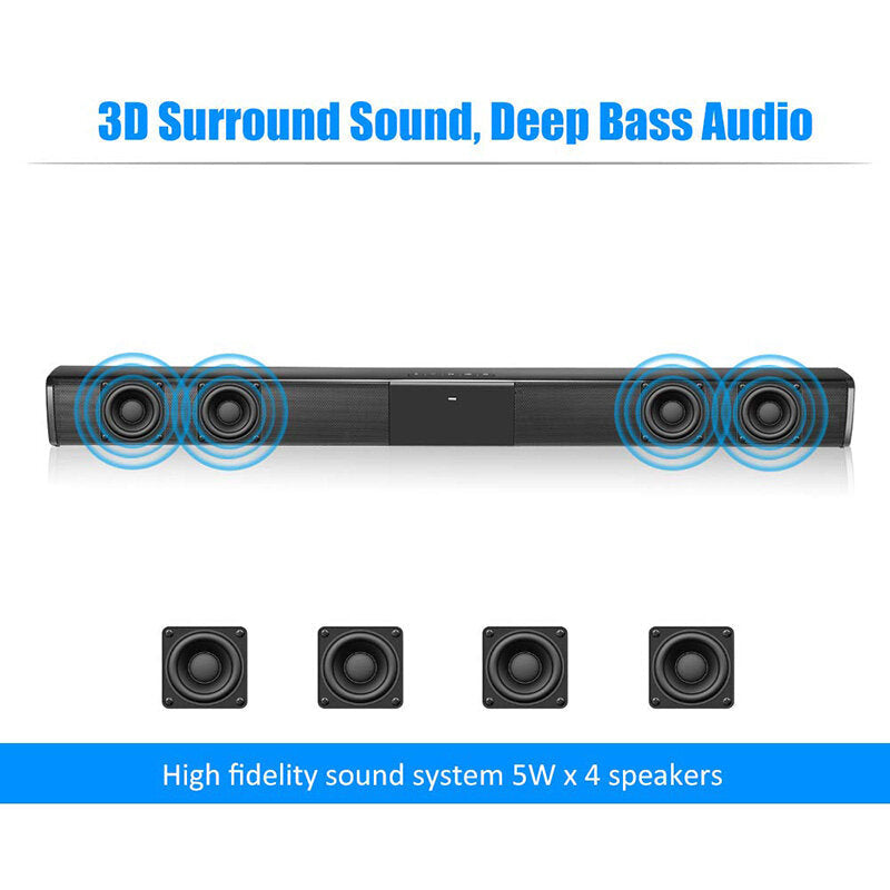 Protable Wireless Bluetooth Speaker Home Theater Soundbar 4 Modes 3D Surround Sound Deep Bass Audio FM Radio