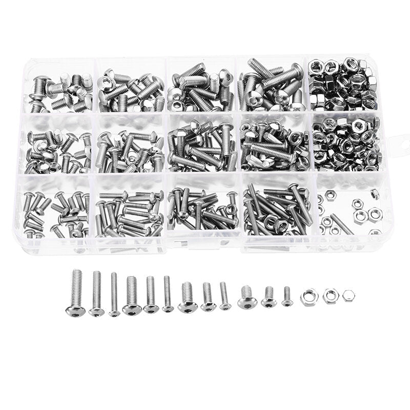 440Pcs M3/M4/M5 Stainless Steel Button Head Hex Socket Cap Screws Bolts Nuts Assortment Kit