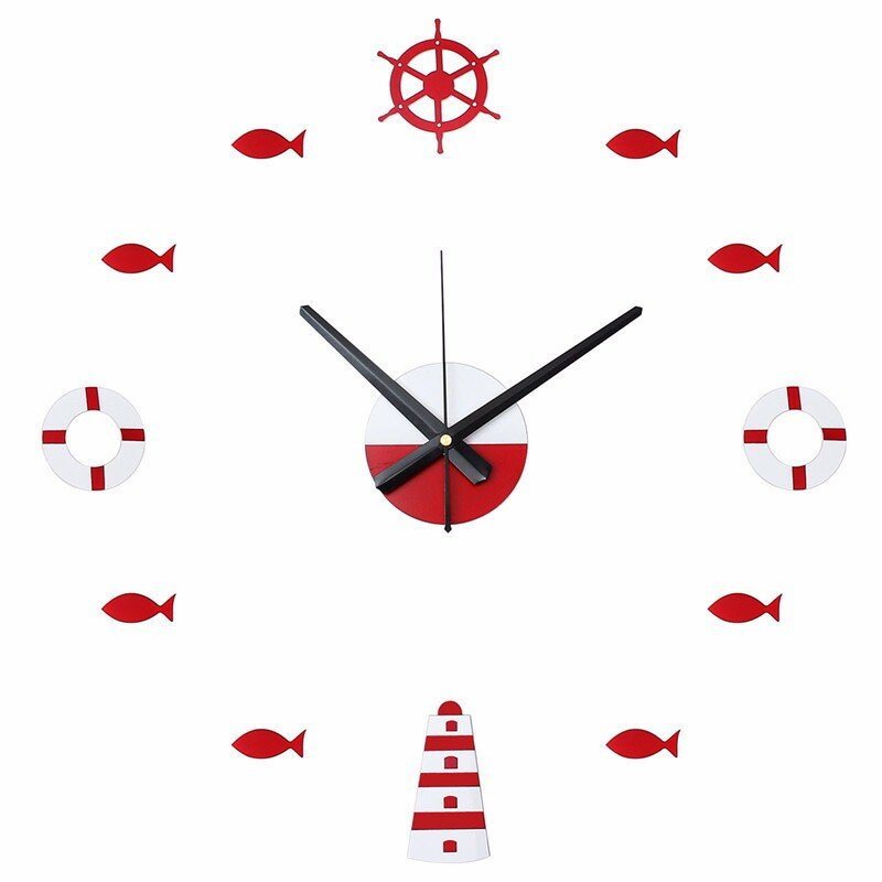 Acrylic Mediterranean Style DIY Wall Clock Buoy Small Fish Bell DIY Mute Wall Clock