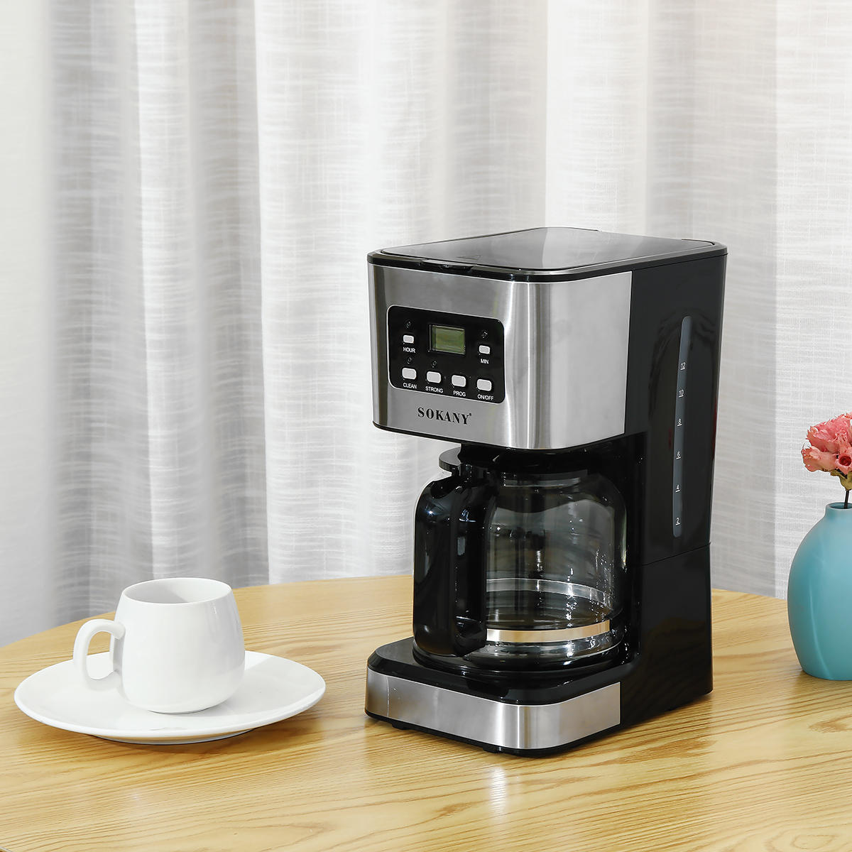 220V Coffee Maker 12 Cups 1.5L Semi-Automatic Espresso Making Machine Stainless Steel