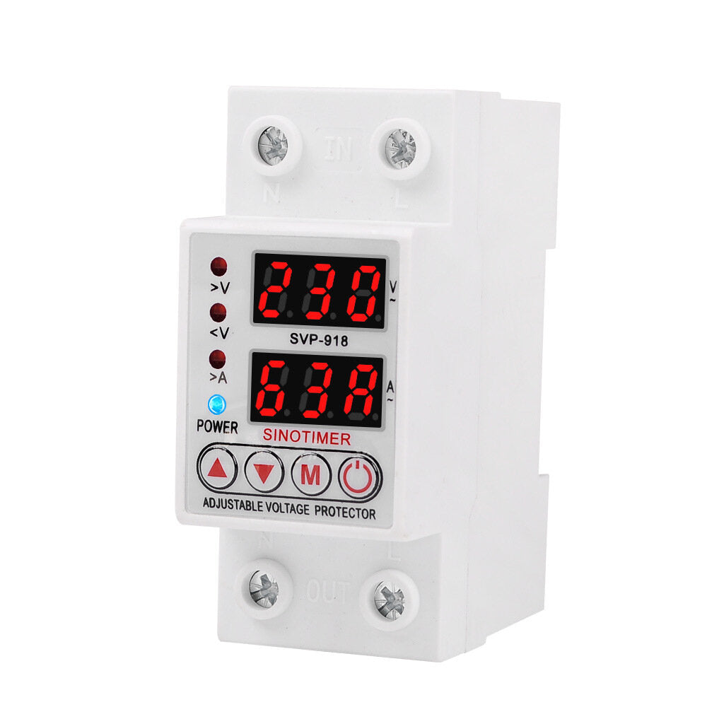 Adjustable Self-resetting Intelligent Overvoltage and Undervoltage Protector Automatically Reset LED Dual Display 220V 40A 63A