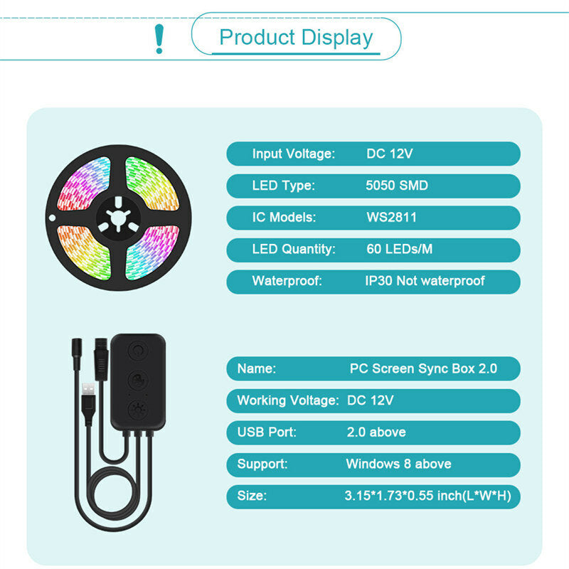 Smart PC RGB Monitor Sync Light LED Strip with Controller