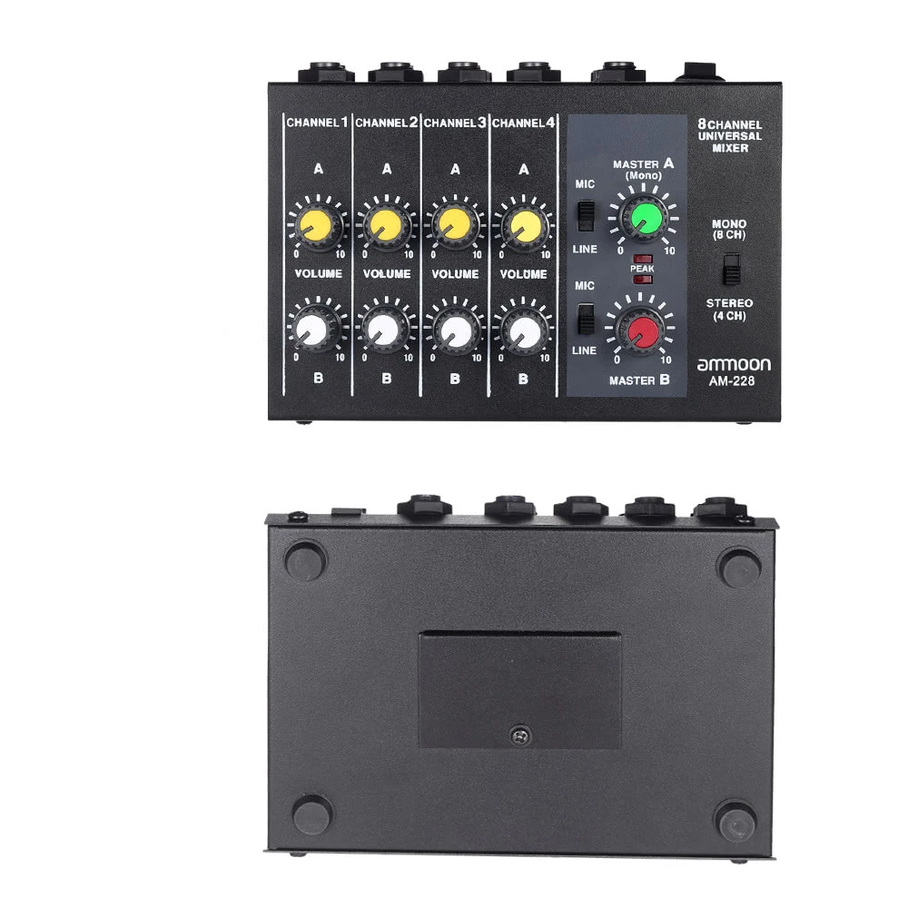 Ultra-compact Low Noise 8 Channels Metal Mono Stereo Audio Sound Mixer with Power Adapter Cable