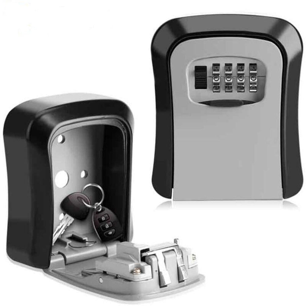 Aluminum Alloy Password Box Wall Mounted Key Lock Box 4 Digit Code Combination Key Storage Lock Box for Realtor Construction Room Escape