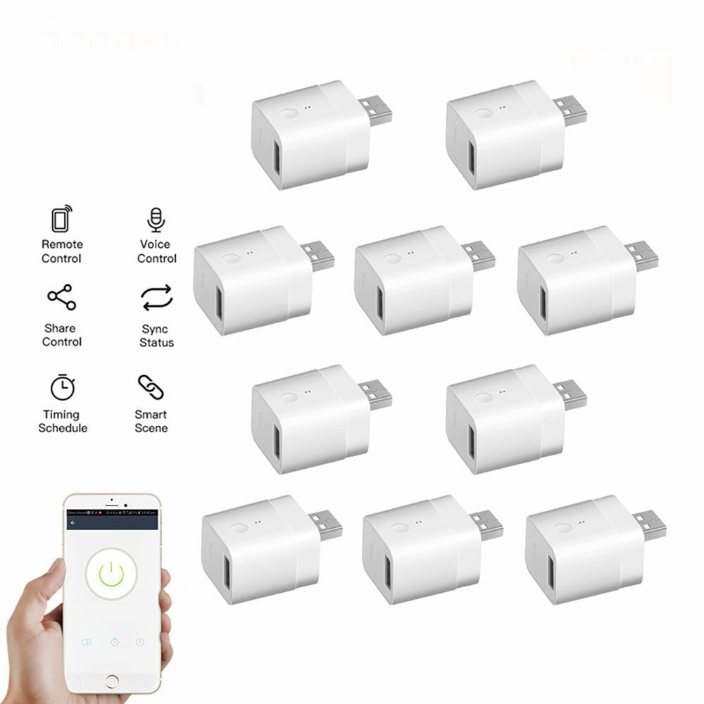 10Pcs Micro 5V Wireless USB Smart Adaptor WiFi Mini USB Power Adaptor APP Remote Control Voice Control For Smart Home Works with Alexa Google Home