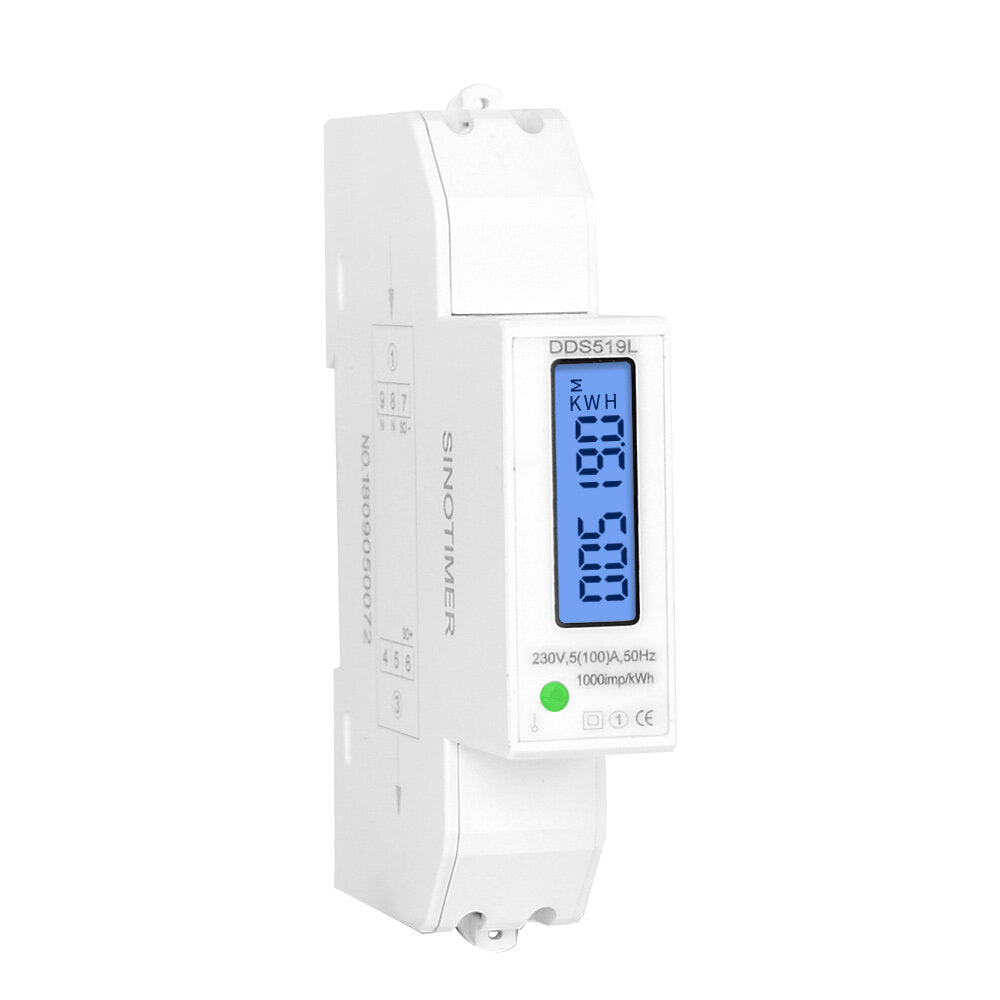 AC 230V 5-100A Power Meter Household Heavy Load Single Phase 2 Wire Wattmeter LCD Digital With Backlight Display DIN Rail
