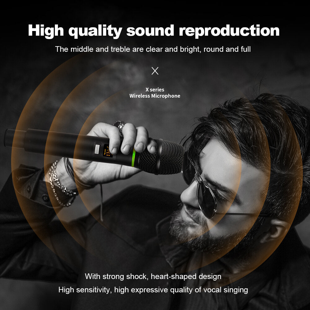 Wireless Microphone Professional Karaoke Metal Body Frequency Adjustable 80M Distance for Stage Show Party Meetin