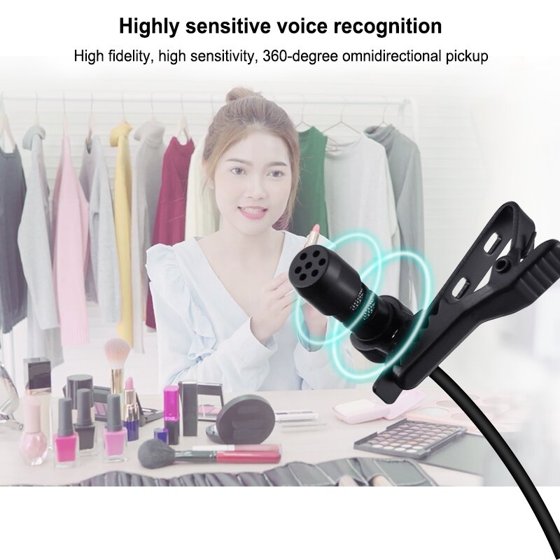 3.5mm Wired Microphone 3M Lavalier Omnidirectional Condenser Mic Recording Vlogging Video