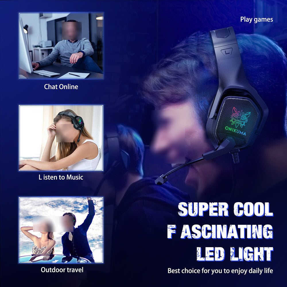 Gaming Headset 40mm Drive Unit LED Light Noise Reduction Microphone 360 Adjustable Mic Headphone for Xbox for PS4 PC Phone