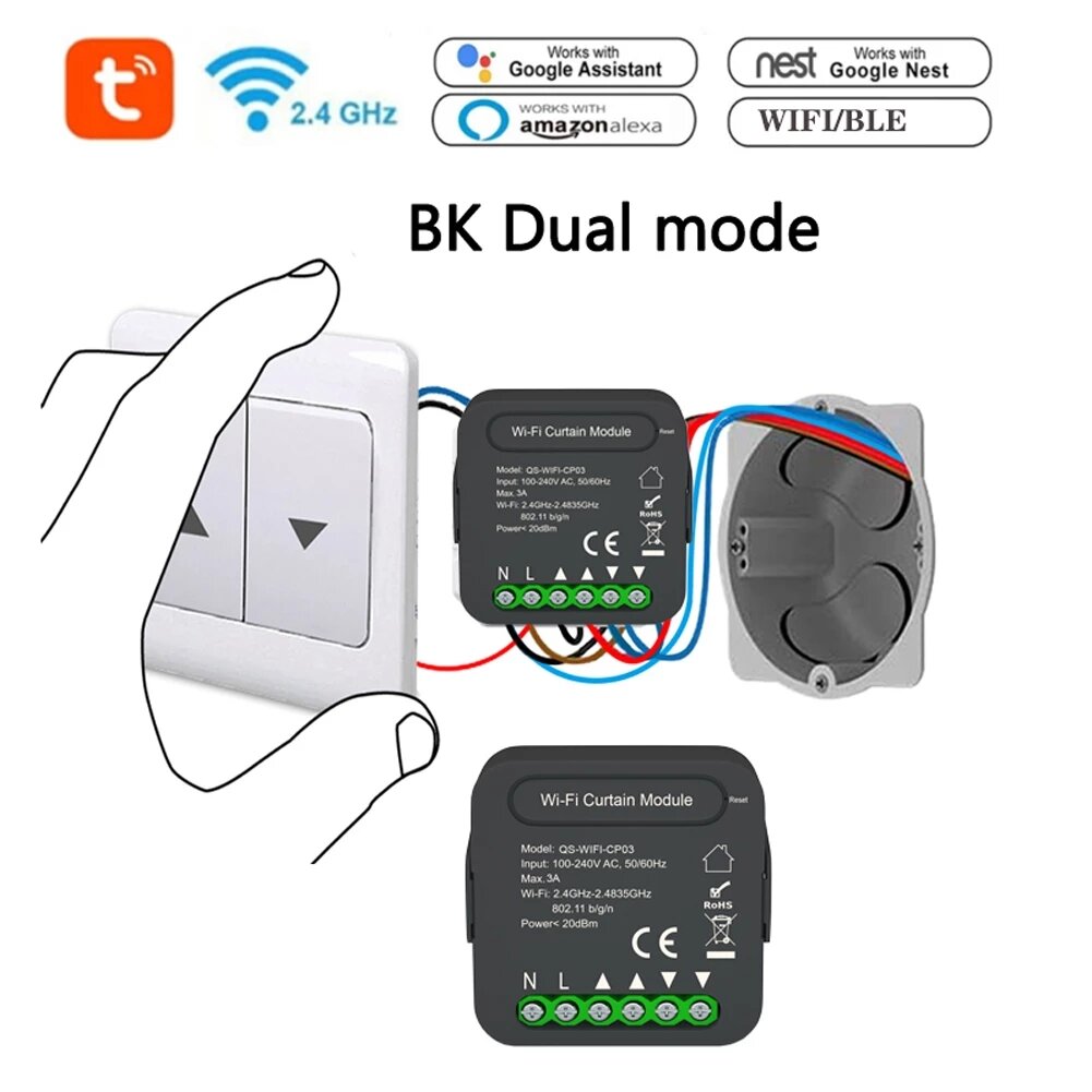 WiFi Smart Curtain Switch QS-WIFI-CP03 Remote for Electric Roller Shutte Blinds Living the 240V 3A