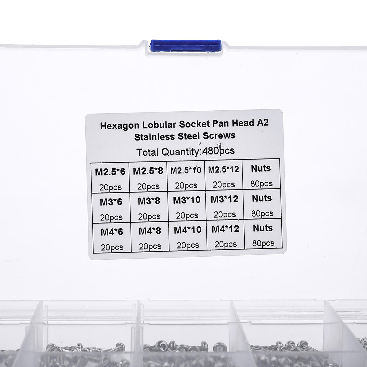 480Pcs M2.5/M3/M4 Torx Machine Screw 304 Stainless Steel Pan Head Bolt Nut Assortment