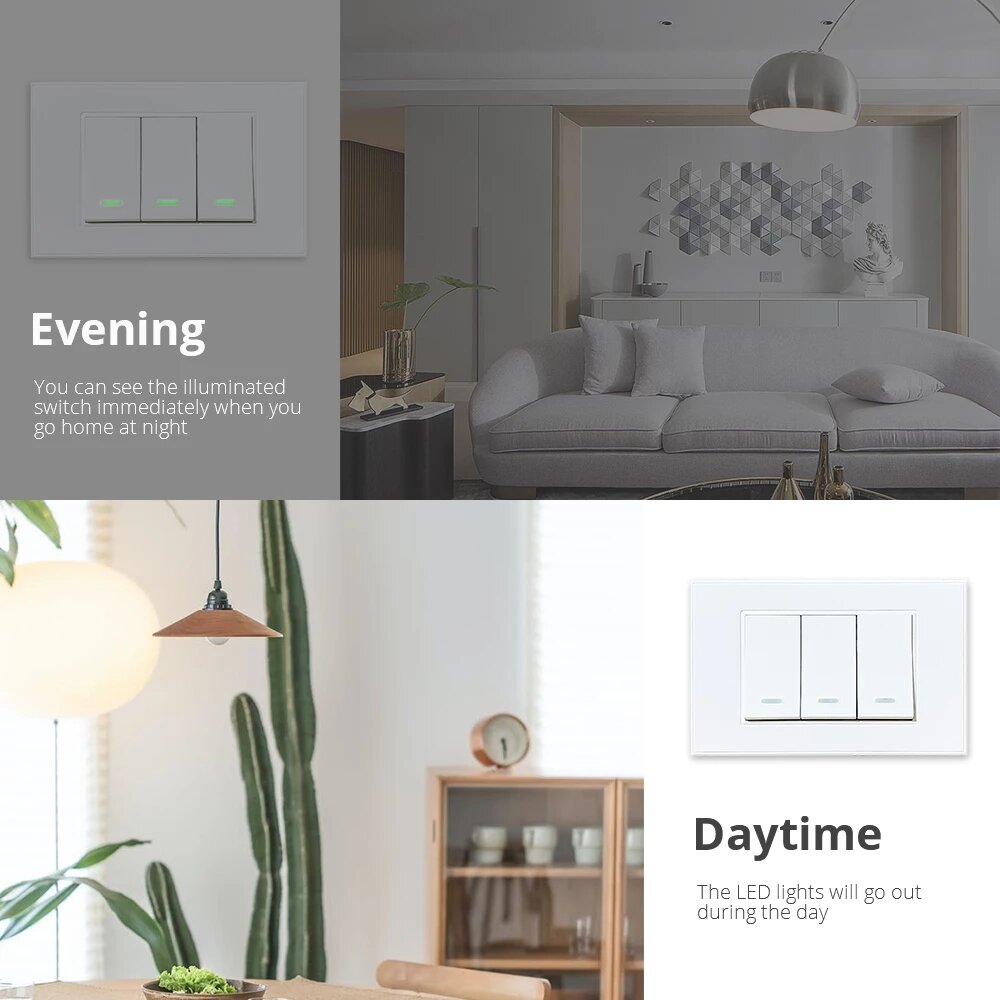 Smart No Neutral Push Button Switch 1/2/3 Gangs Smartthings App Alexa Google Home,220-240V