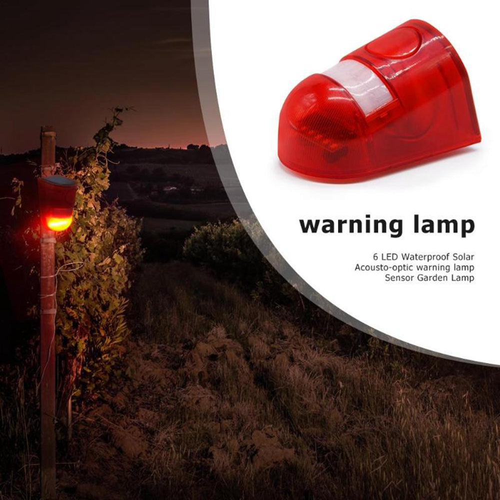 6 LED Solar Alarm Red Lamp Motion Sensor Warning Sound Light Waterproof for Garden Factory Warehouses