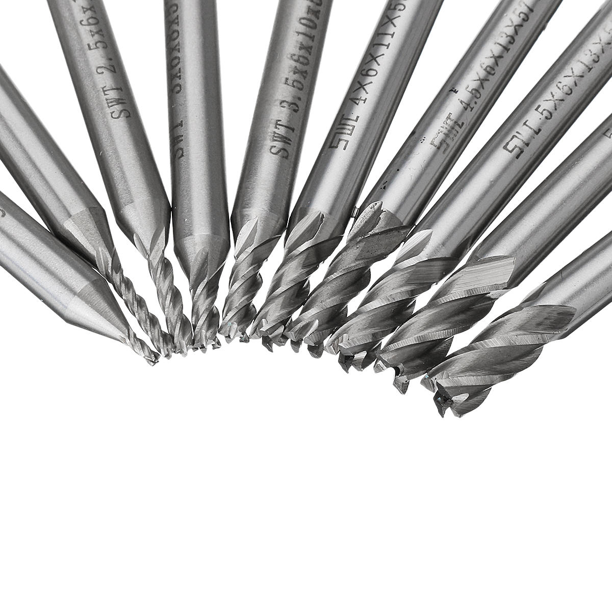10pcs 1.5-6mm HSS 4 Flute End Mill Cutter 6mm Straight Shank CNC Drill Bit Set