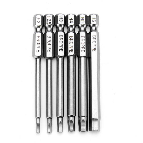 6pcs 75mm H2-H6 Magnetic Hexagon Head Screwdriver Bits 1/4 Inch Hex Shank