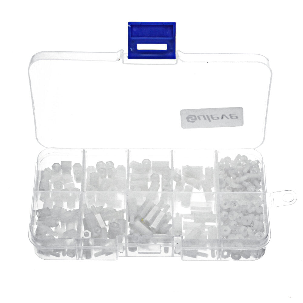 300Pcs Nylon Screw White/Black Hex Screw Nut PCB Standoff Spacer Assortment Kit