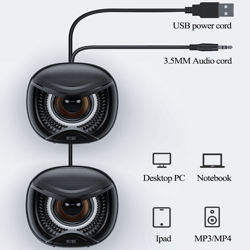 Mini Computer Speaker USB Wired Bluetooth Loudspeakers Speakers 4D Stereo Sound Surround Soundbox for PC Laptop Notebook