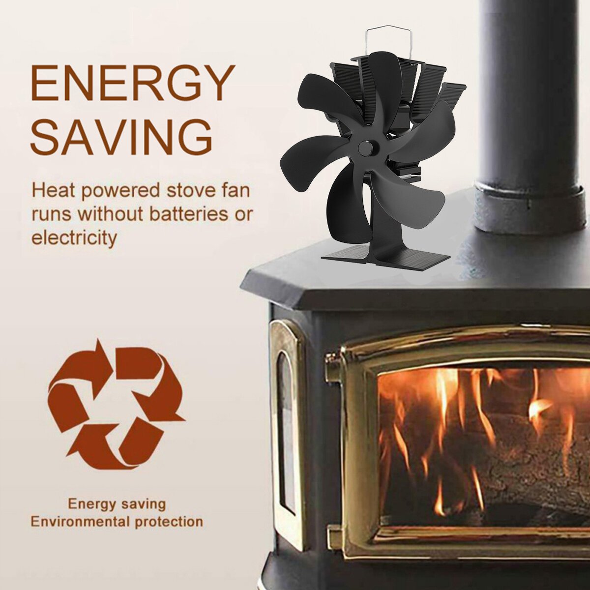 Automatically Heater Fan Faster Speed Self-Powered Quiet Stove Fan Winter Warmer