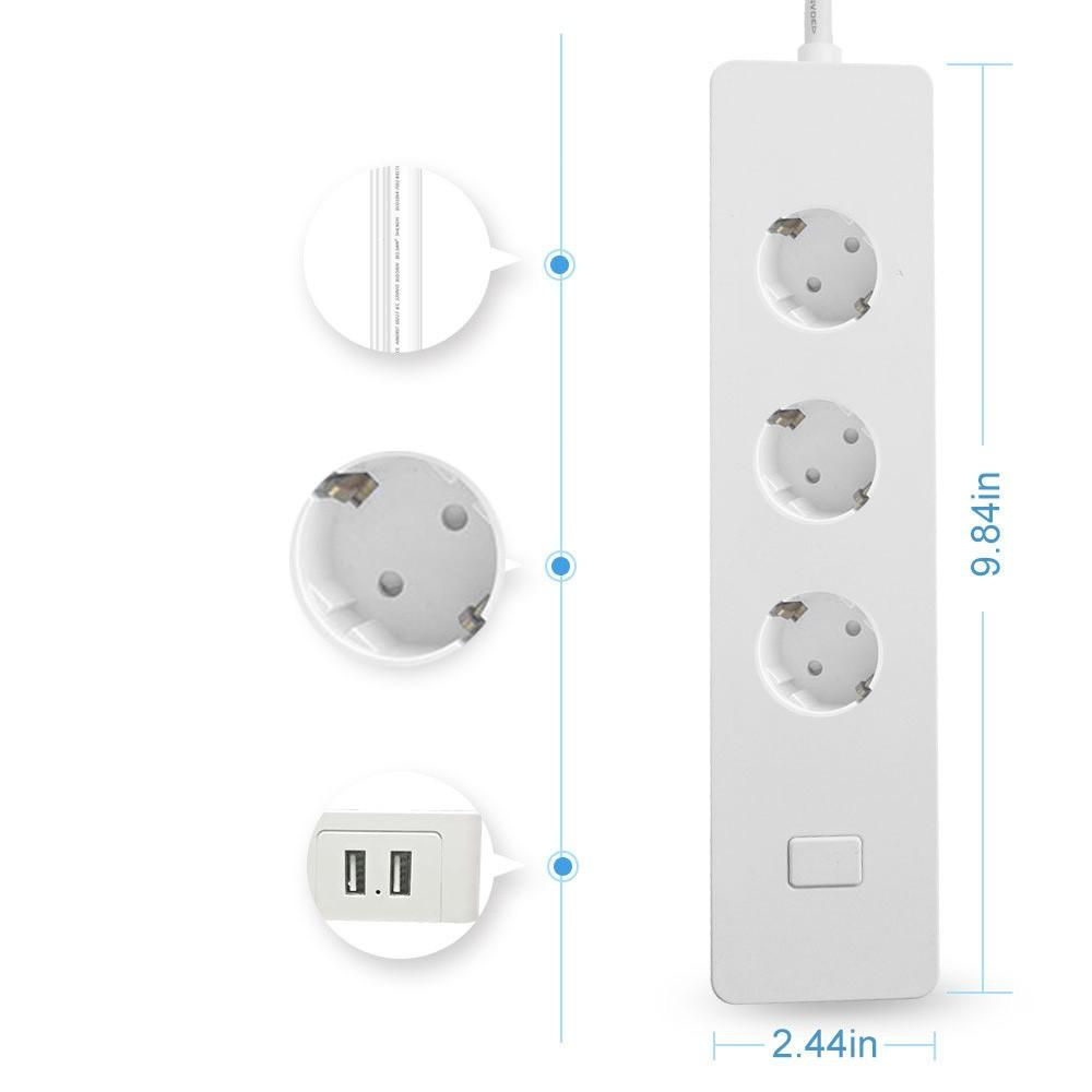 Smart WIFI Power Strip EU Standard with 3 Plug and 2 USB Port Compatible Amazon Alexa Google