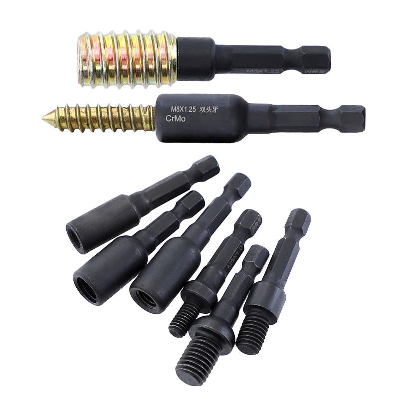 6Pcs Cr-Mo Self-Tapping Socket Adapter Set for 6mm/8mm/10mm Insert Nuts or Hanger Bolt Power Drill Tools 1/4 Inch Hex Shank