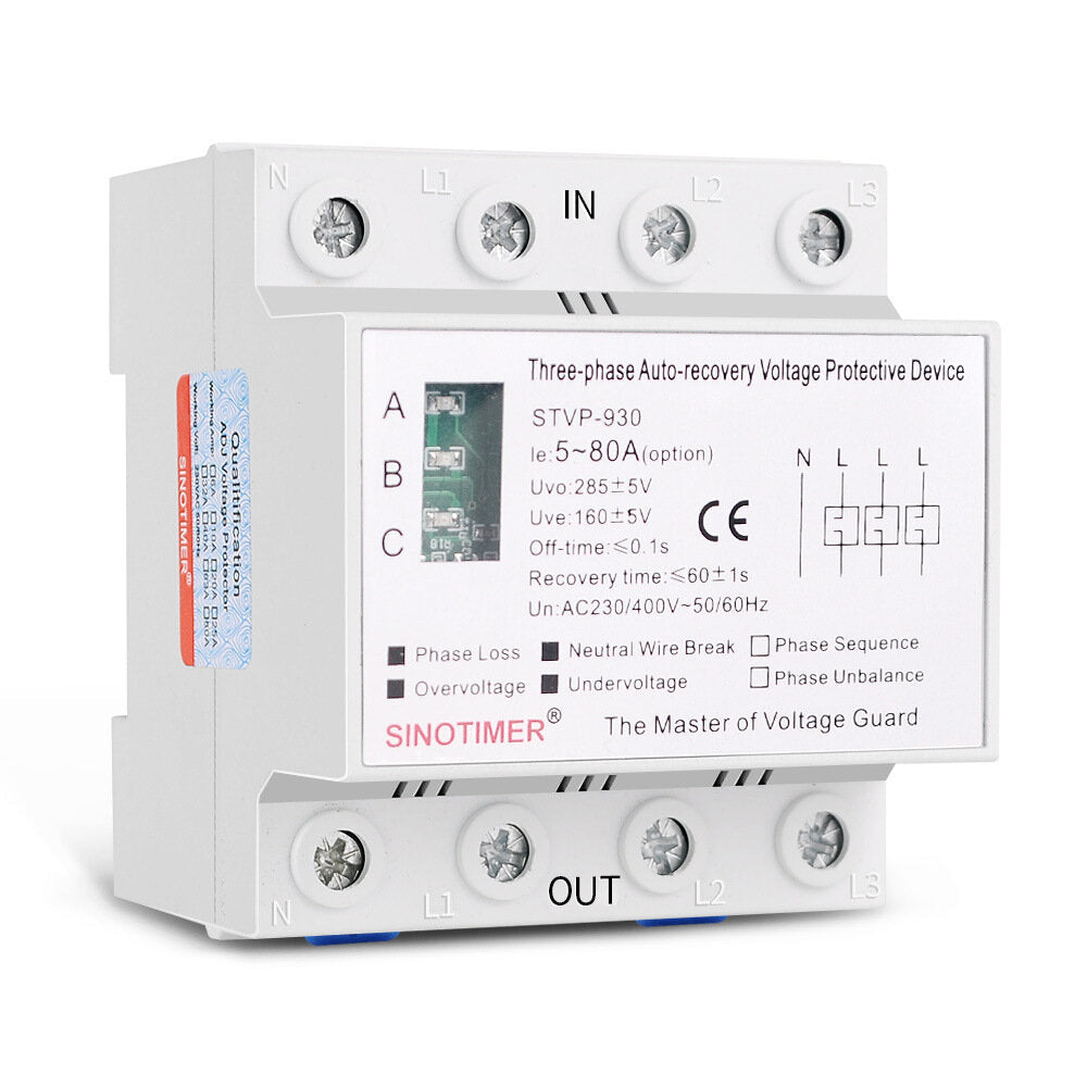 63A 80A 380V Auto-recovery Protective Device Mounted DIN Rail Self Reconnect Surge 3 Phase Protector