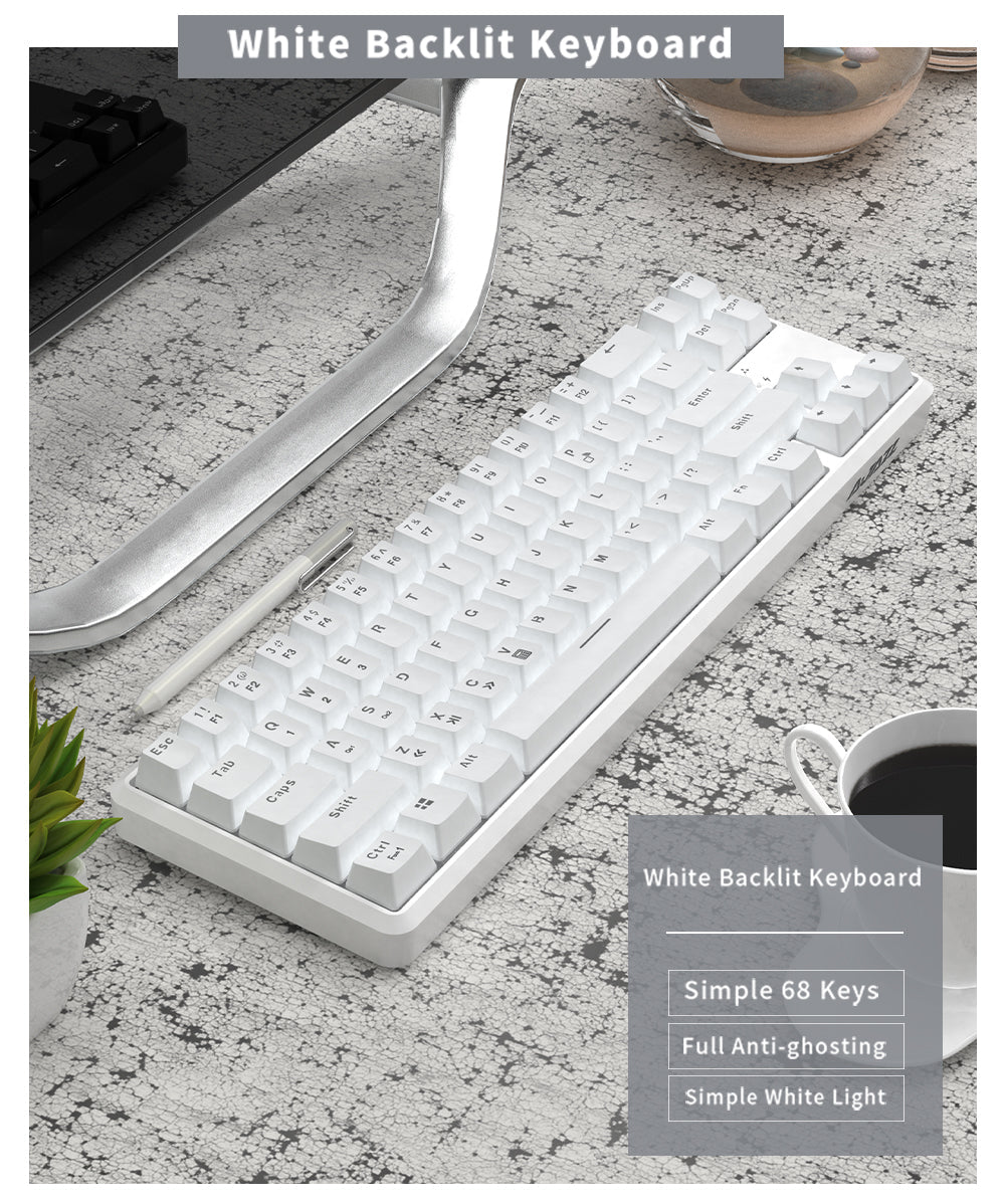 68 Keys Mechanical Keyboard Wireless Bluetooth Wired Dual Mode Anti-ghosting Backlight Mechanical Switch Gaming Keyboard