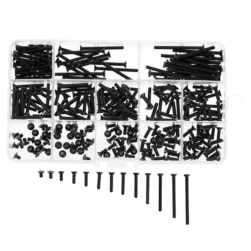 260Pcs M3 10.9 Grade Carbon Steel Hex Socket Flat Countersunk Head Screw Bolts Assortment Set