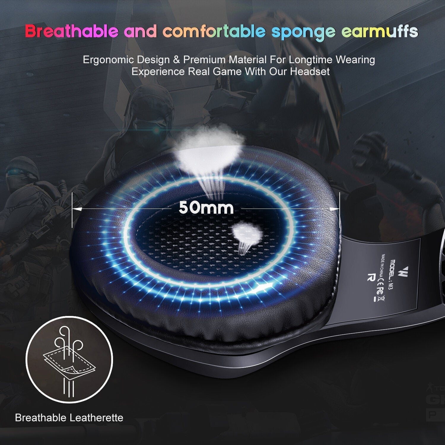 Gaming Headset Stereo RGB Light 50mm Driver Stereo Adjustable Noise Canceling Headphone with Mic