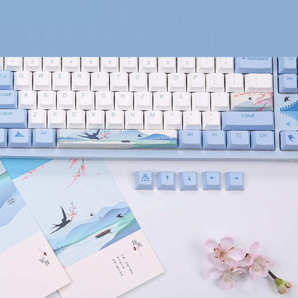 Mechanical Keyboard Swallow Theme Wired Ice Blue Backlight 87 Keys Cherry MX Switch Blue PBT Keycaps Gaming Keyboard