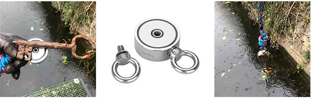 75mm Double Side Fishing Magnet with 10/20 Meters Rope and Glove 500kg Pulling Force Super Strong Neodymium Magnet with Heavy Duty Rope