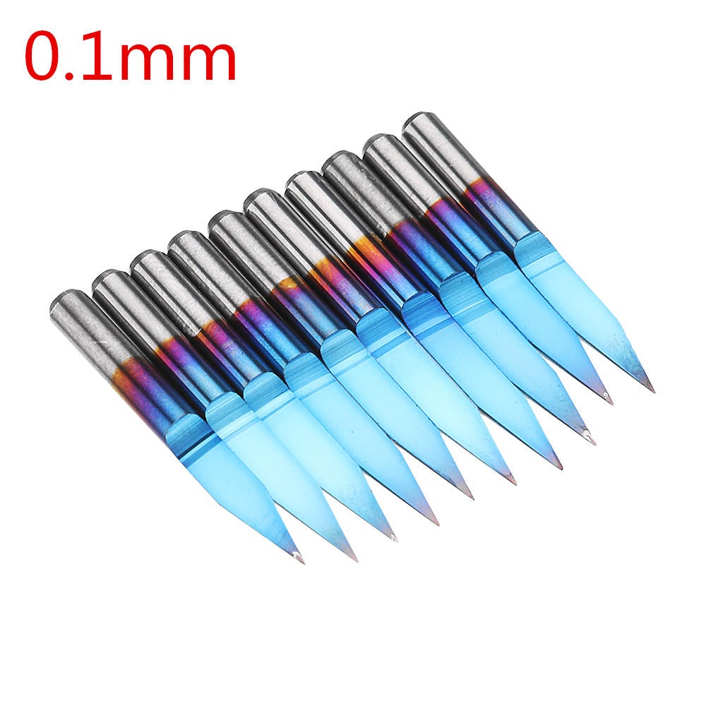 10pcs 0.1/0.2/0.3mm 25 Degree Engraving Bit Blue NANO Coated Carbide Flat Bottom PCB Engraving Bit CNC Router Tool