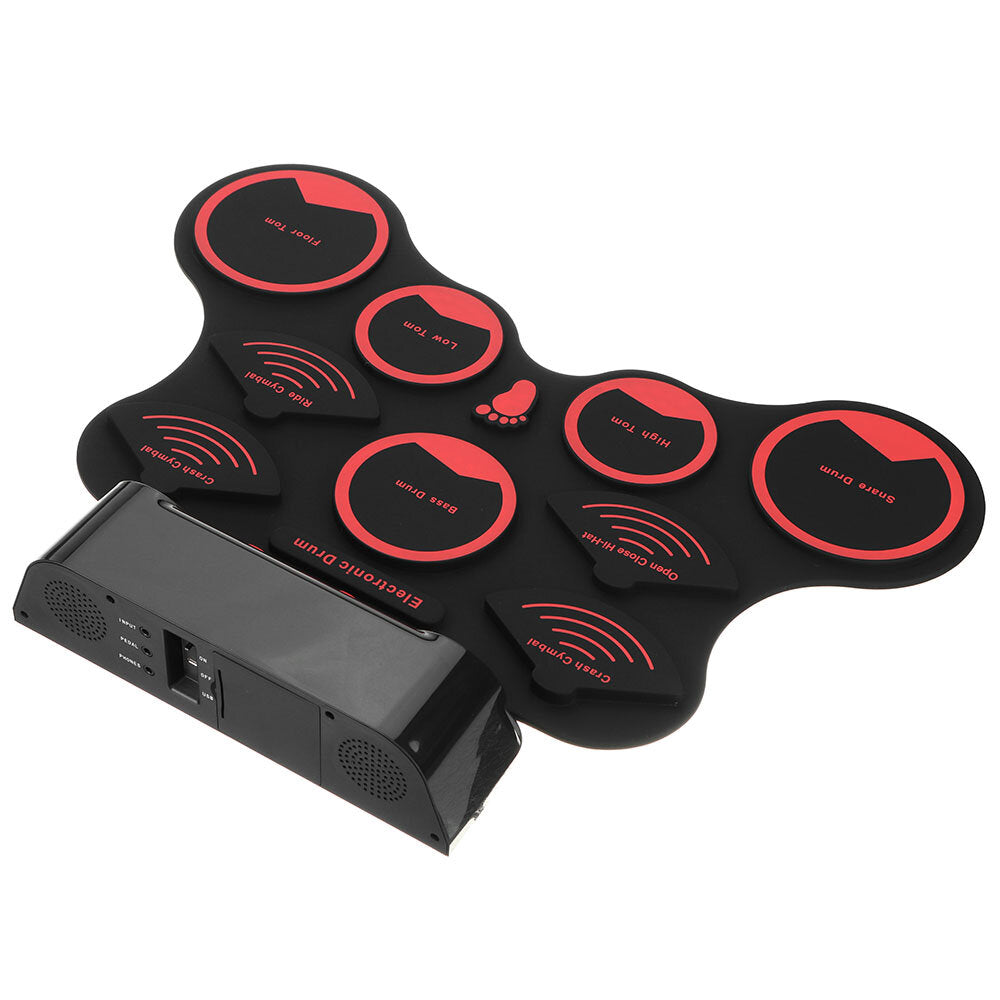 Portable Roll Up Electronic Drum Kit 9 Silicon Pads Built-in Speakers with Drumsticks Sustain Pedal Support USB MIDI
