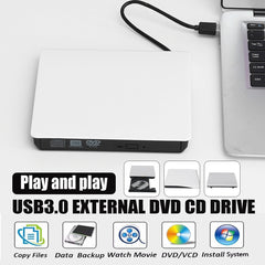 USB3.0 External Optical Drive USB CD DVD Burner DVD-RW Player Writer Rewriter Support 2MB Data Transfer for PC Laptop Compute