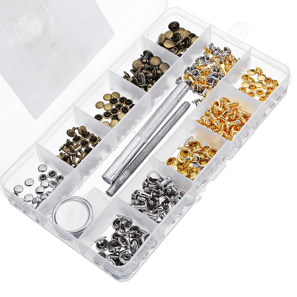 6mm 8mm 180Pcs Leather Double Cap Rivet Buttons Fixing Setting Kit Belts DIY Craft Repair Decoration
