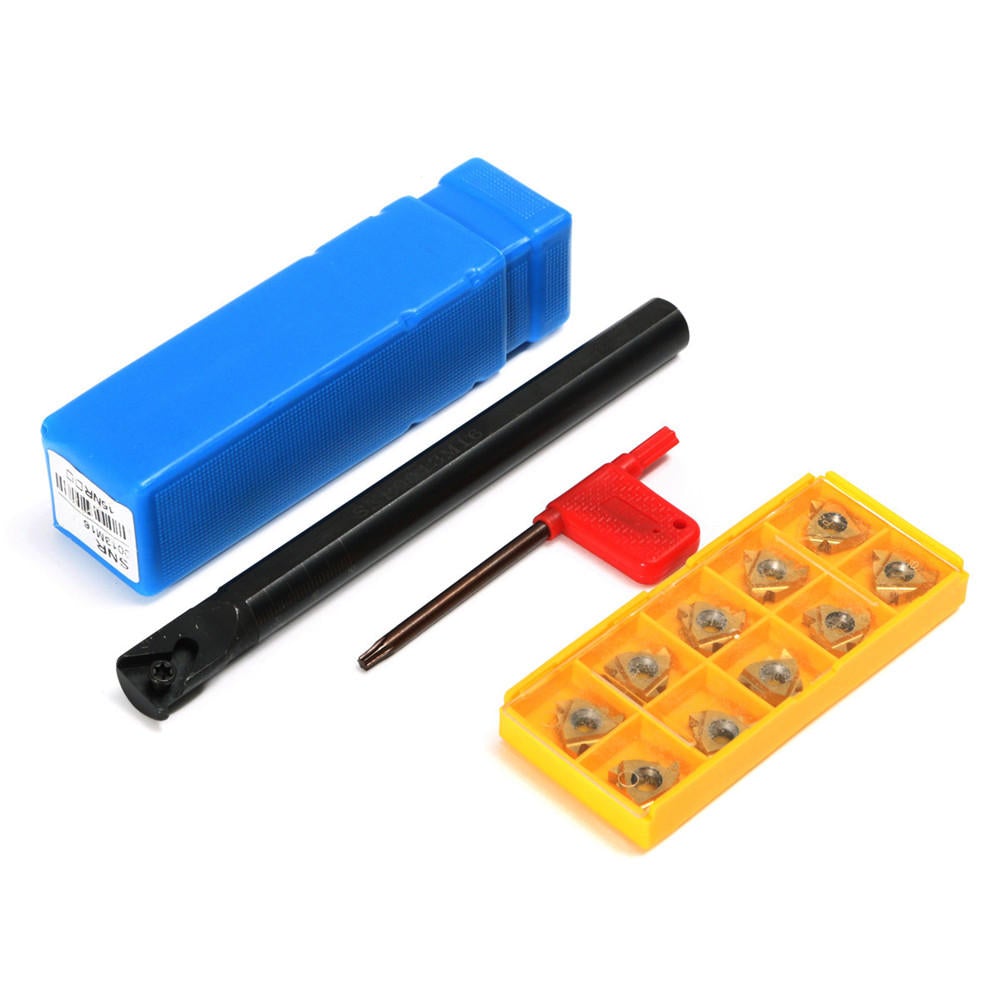 Lathe Turning Tool Holder with 10pcs 16IR AG60 Inserts