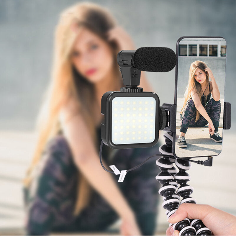 Professional Vlog Photography Kits with microphone Flexible Tripod Cell Phone Holder Clip 36 LED Fill Light for Camera Video Shooting Live Vlogging
