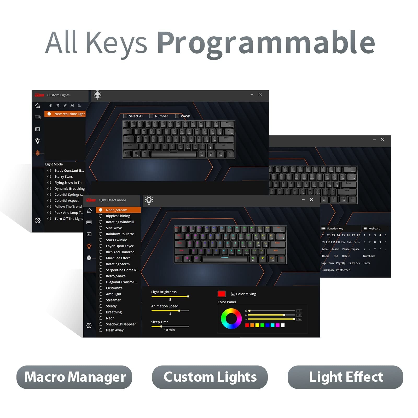 Triple Mode Mechanical Keyboard 2.4Ghz Wireless/Bluetooth/Wired 61 Keys RGB Hot Swappable Gaming Keyboard With Software For Mac/Win