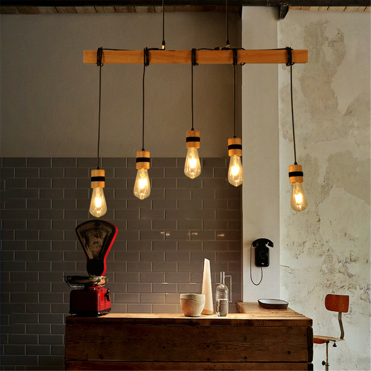AC85-265V Industrial Wooden Pendant Light Ceiling Lamp Chandeliers Lighting Fixtures Without Bulb