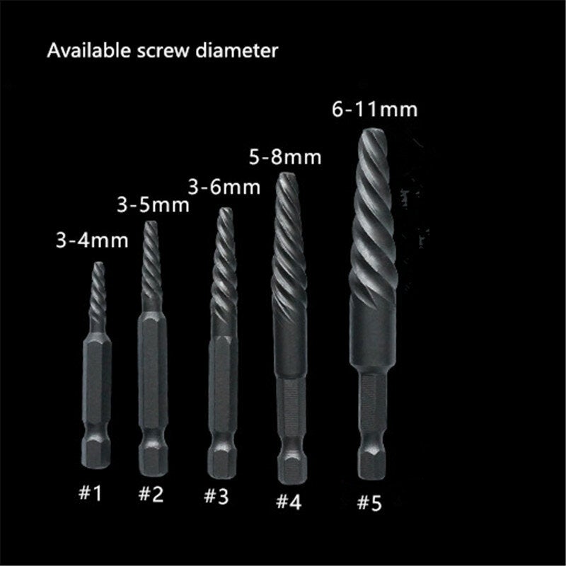 5Pcs Hex Shank Coarse/Fine Teeth Damaged Bolt Remover Screw Extractor Drill Bit Guide Broken Bolt Stud Remover Set