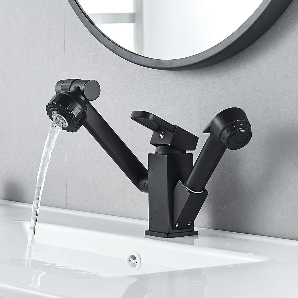 Bathroom Faucet Pull-Out Sink Adjustable and Rotatable with Sprayer Two Flow Modes Modern Lavatory Basin