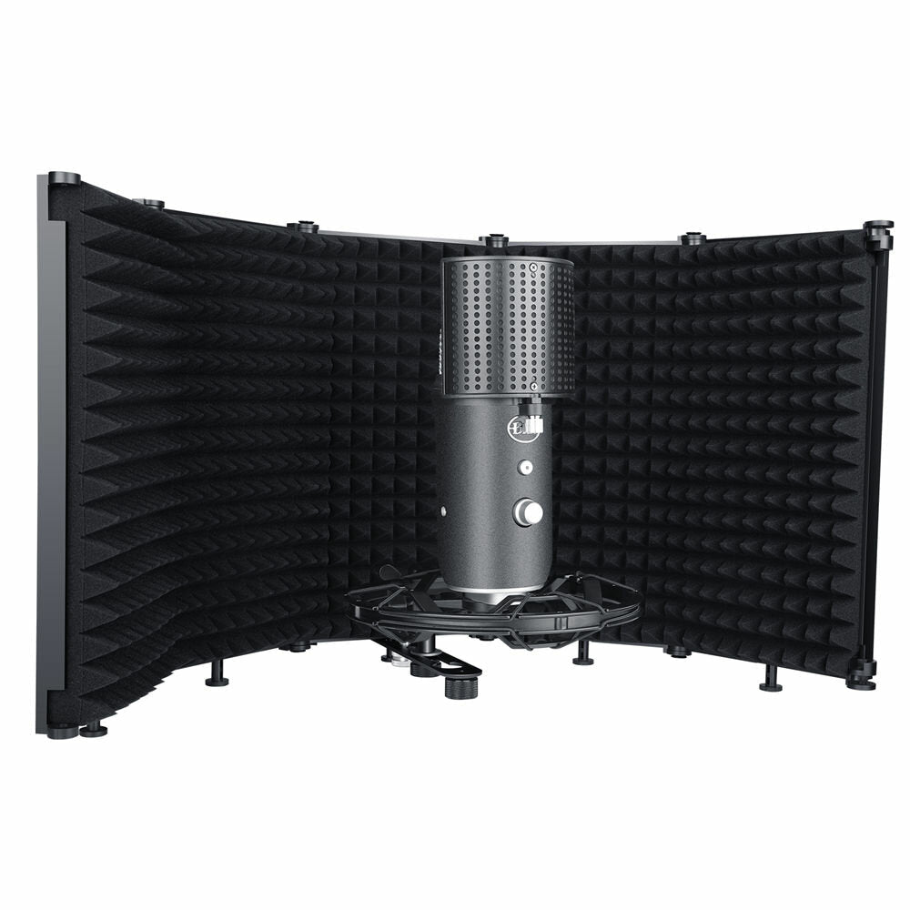 microphone Isolation Shield 5-Panel Wind Screen Foldable 3/8" and 5/8" Threaded High Density Absorbing Foam for Recording Studio