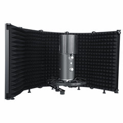 microphone Isolation Shield 5-Panel Wind Screen Foldable 3/8" and 5/8" Threaded High Density Absorbing Foam for Recording Studio