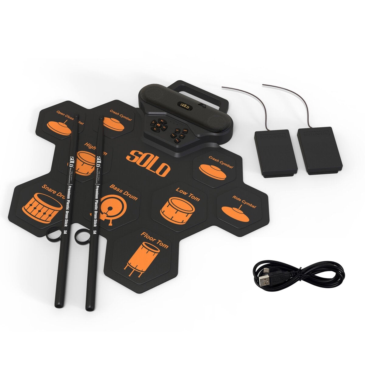 4.5V Portable Electronic Roll Up Drum Set with Drumsticks and Sustain Pedal for Beginner