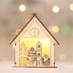 Christmas Light Decoration LED Wood House Light Cabin Santa Claus Tree Hanging Ornaments Holiday Decoration