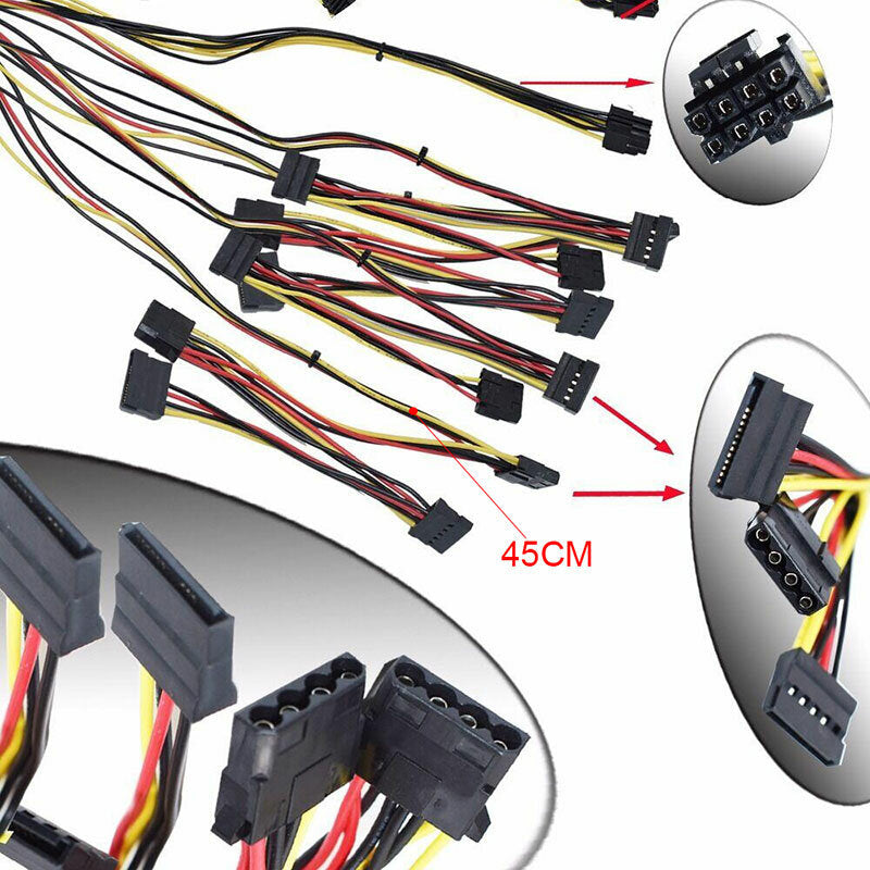 2000W PC Power Supply 110V-230V 95 PLUS Gold ATX Miner Bitcoin Power Supply Support 8 GPU Graphics Cards 4+4Pin CPU 24Pin SATA