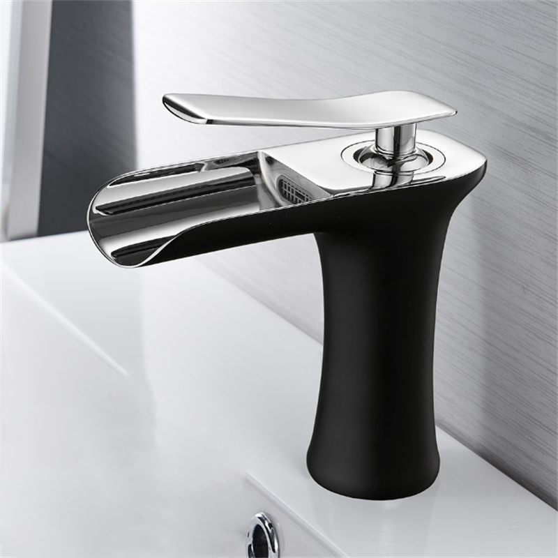 Bathroom Basin Waterfall Faucet Hot Cold Mixer Tap Single Hole Handle Sink Modern Vanity