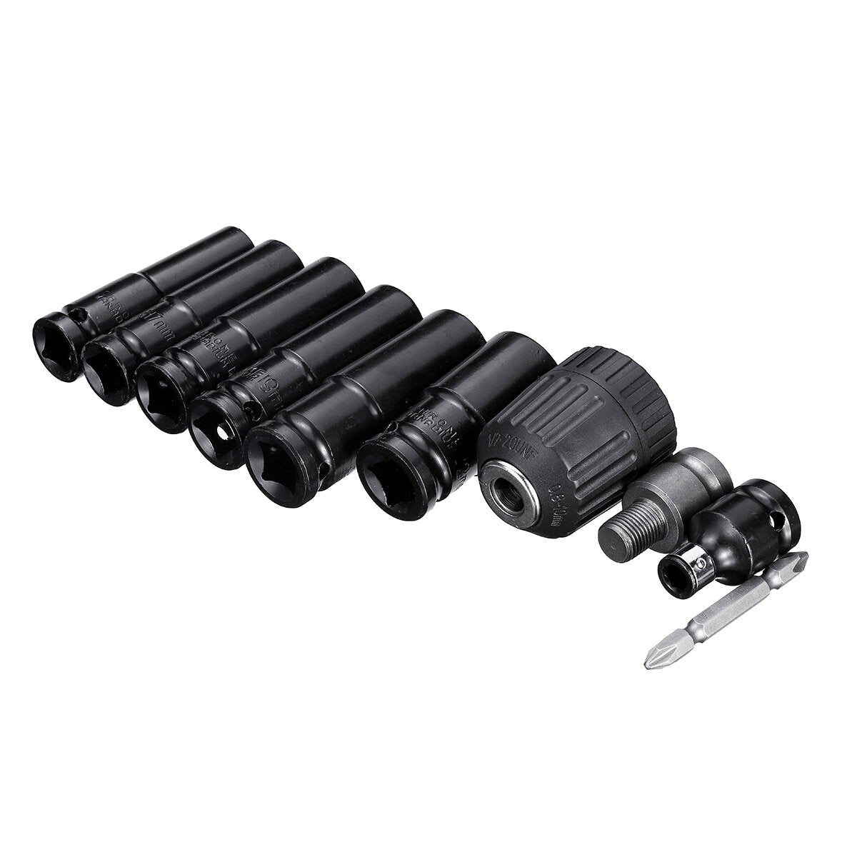 10pcs Electric Impact Socket Wrench Set 1/2 Inch Square Drive Metric Drill Chuck Adapter